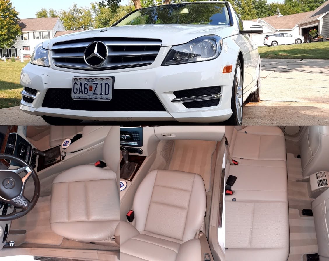 Detailed white Mercedes-Benz interior after mobile detailing in St. Louis